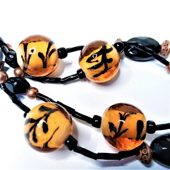 Necklace Vintage Amber Glass Beads Layered Choker Unique Adjustable Trendy Boho - Picture 2 of 4